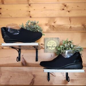 Ecco Babett 45 GoreTex Loafers Black Leather Textile Stretch Slip On Wedge Sz 42